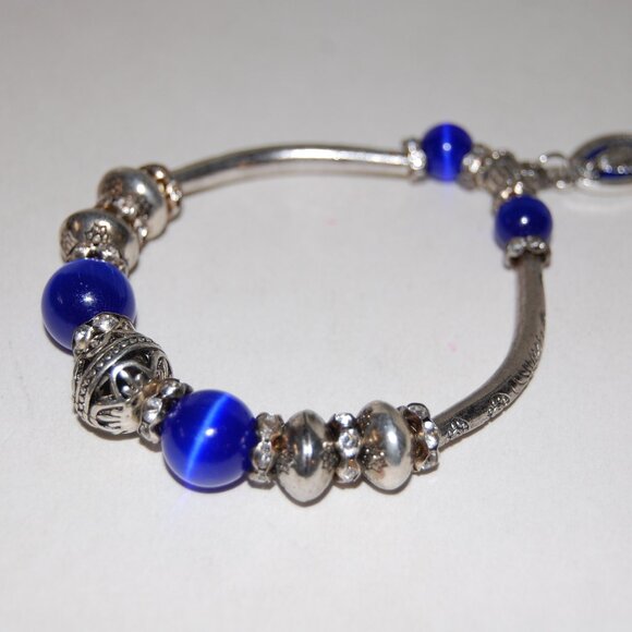 Virgin Mary Bracelet,Blue Stone Bracelet,Dangling Charm Bracelet,Silver,Stone - Picture 3 of 3
